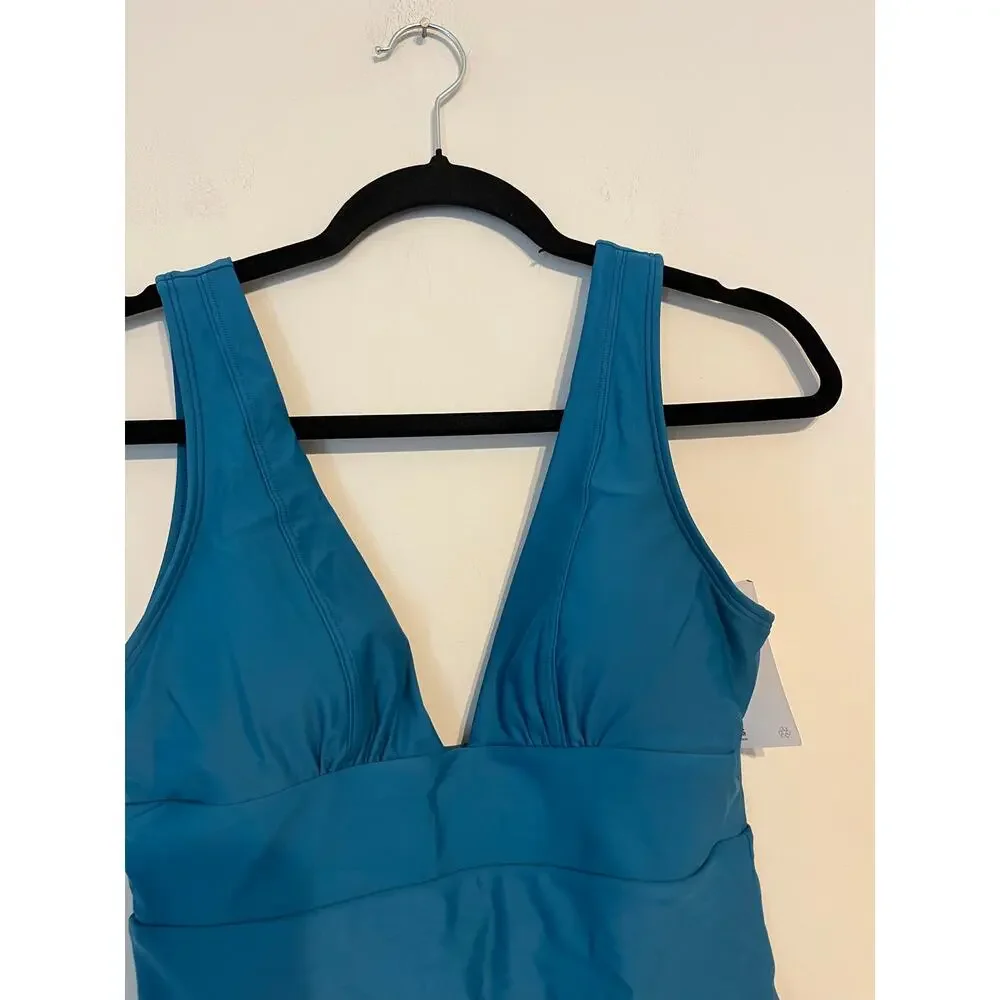 Quince Italian Plunge One-Piece Swimsuit in Deep Lagoon Teal Size M NWT!